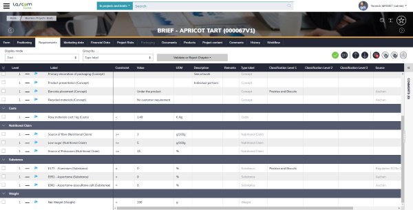 Lascom Lime helps you consolidating any product relatd data such as brief requirements.